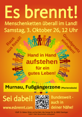 Auch in Murnau versammeln sich am 3. Oktober 2026 zwischen 12 und 12.30 Uhr Menschen - in der Fußgängerzone an der Mariensäule. Auch in Murnau versammeln sich am 3. Oktober 2026 zwischen 12 und 12.30 Uhr Menschen - in der Fußgängerzone an der Mariensäule.